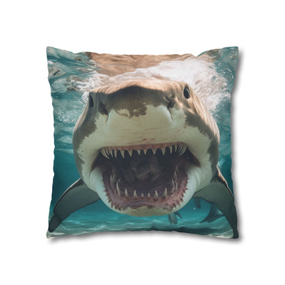 Bull Shark: River Monster Menace - Realistic Dark Water Predator - Spun Polyester Square Pillow Case