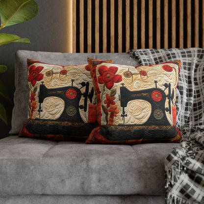 Sewing Machine Quilt: A Crafted Design Homage to Stitching - Spun Polyester Square Pillow Case