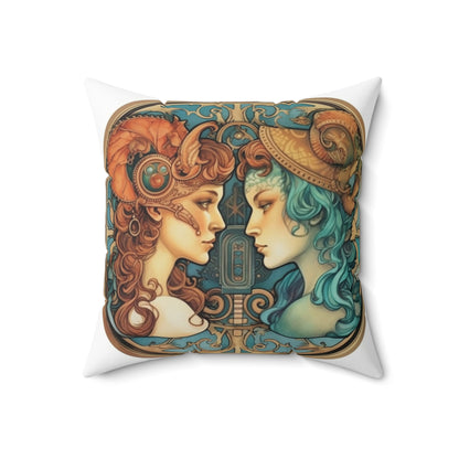 Steampunk Gemini - Dualistic Motifs & Vibrant Contrast - Spun Polyester Square Pillow