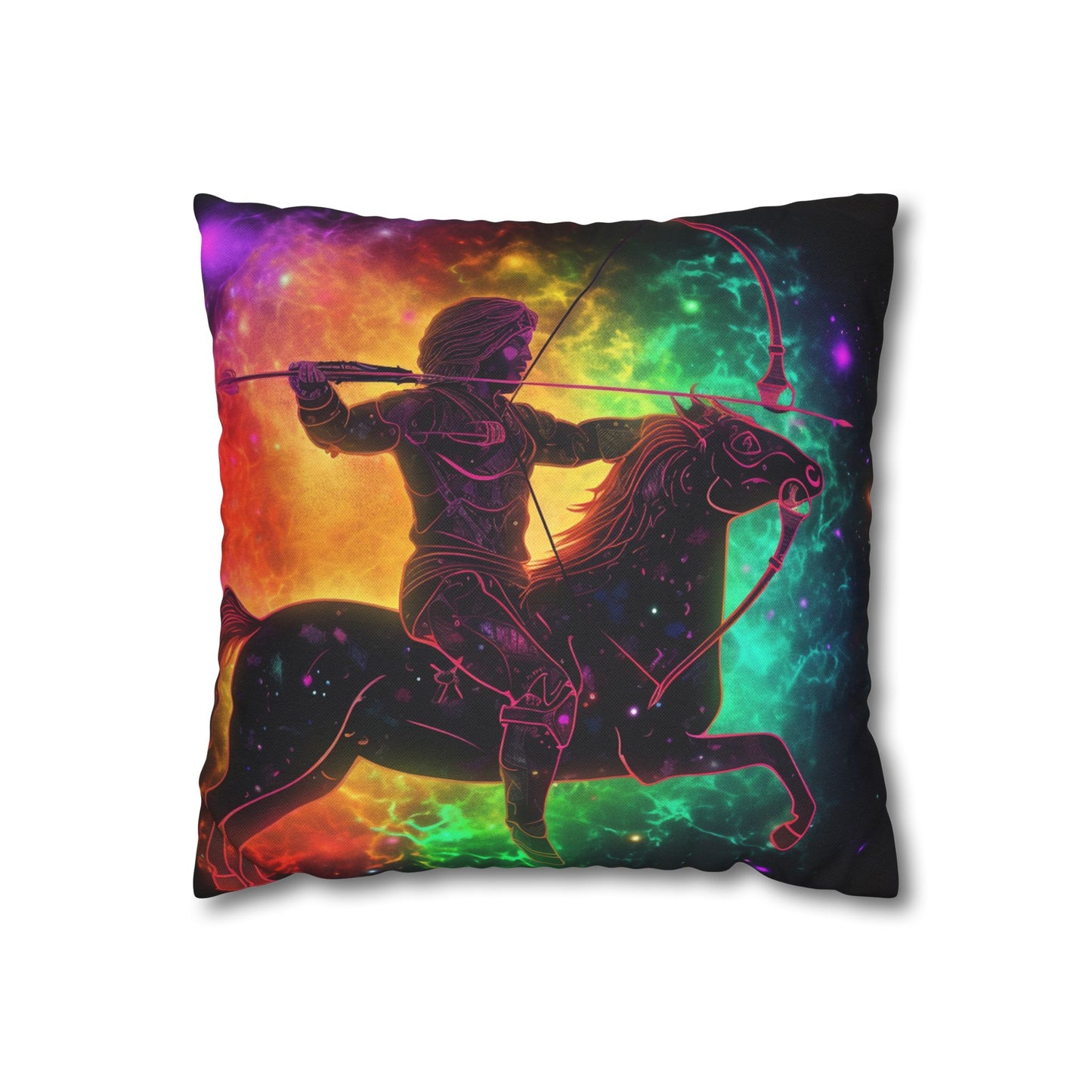 Colorful Sagittarius Zodiac Sign - Star Universe Theme - Spun Polyester Square Pillow Case