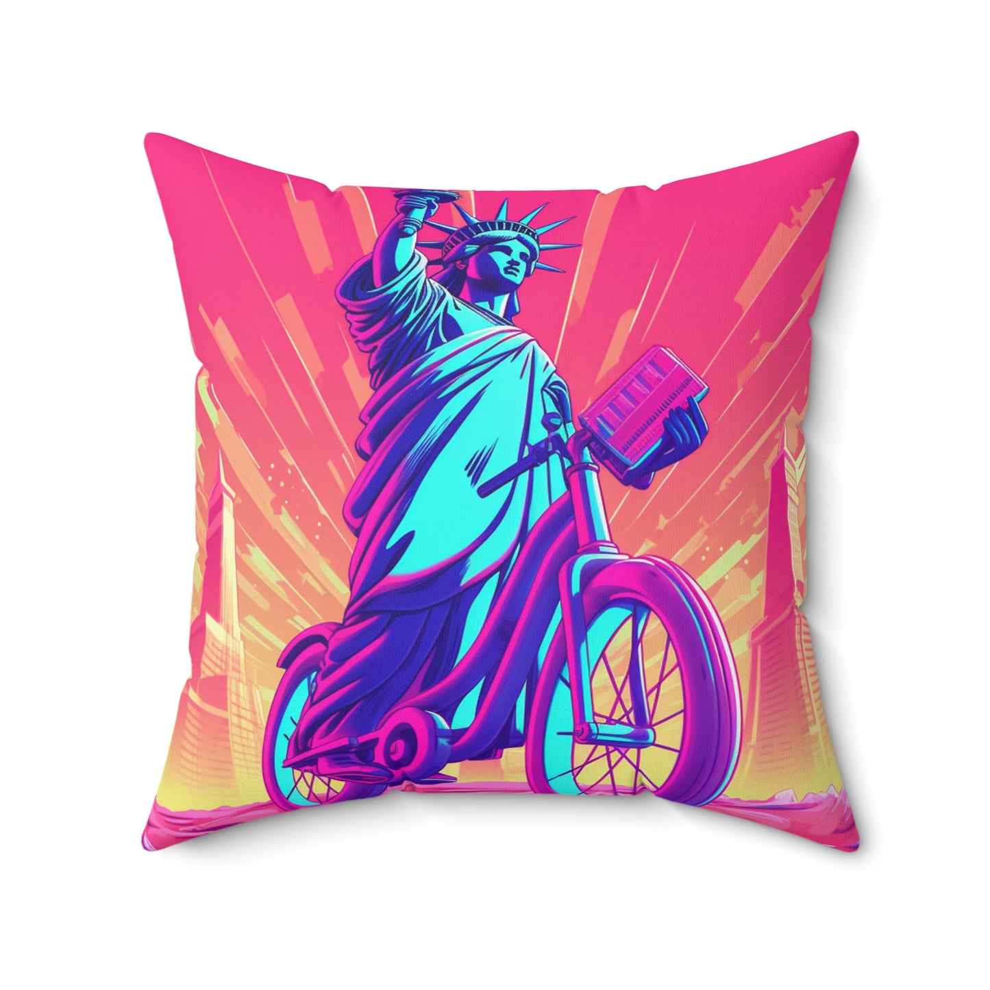 Statue of Liberty USA Bike Rider Graphic Spun Polyester Square Pillow