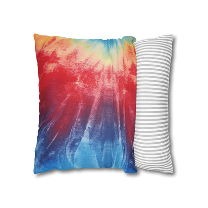 Rainbow Tie-Dye Denim: Vibrant Multi-Color, Fabric Design Spectacle - Spun Polyester Square Pillow Case