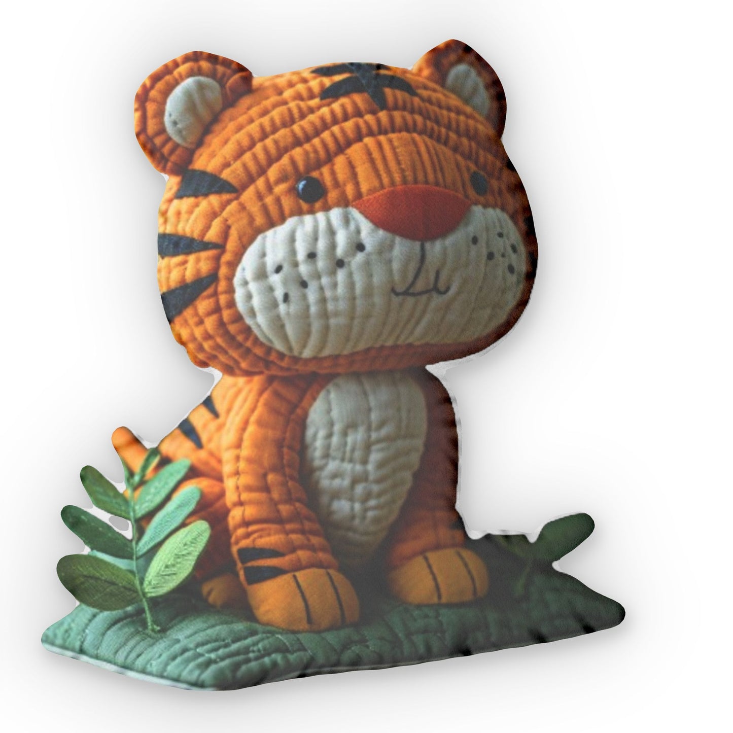 Patchwork Quilt Of Tiger, Quilted Green Leaves Plush Shaped Pillow