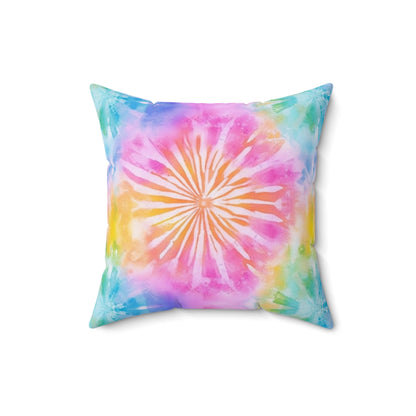 Boho Beach Vibe Pastel Hues Tie-Dye Pattern Design Spun Polyester Square Pillow