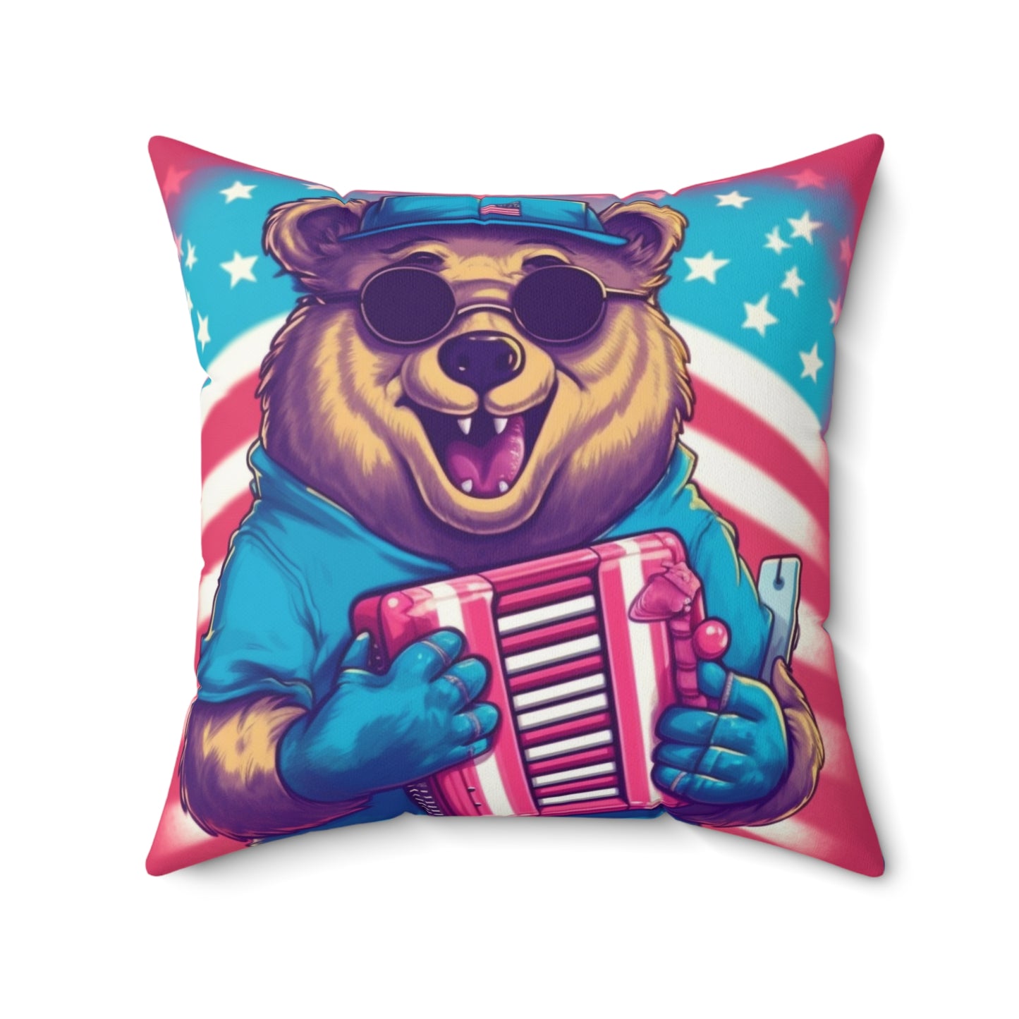 Accordion Musical Bear USA American Style Animal Spun Polyester Square Pillow