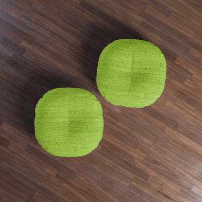 Lush Grass Neon Green: Denim-Inspired, Springtime Fabric Style - Tufted Floor Pillow, Round