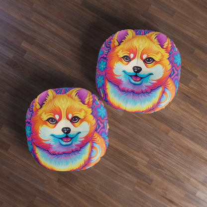 Bright Shiba Inu & Corgi Design - Unique, Vibrant & Eye-Catching - Tufted Floor Pillow, Round