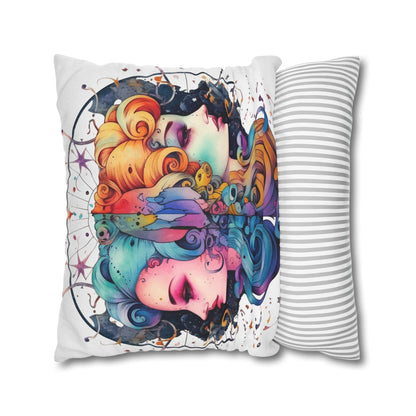 Graffiti Gemini Zodiac Sign - Astrology, Twins Symbol - Spun Polyester Square Pillow Case