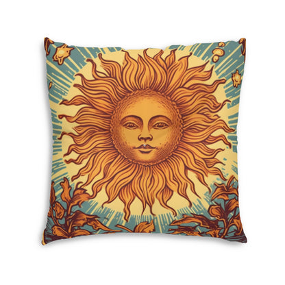 Sun Tarot Card Symbol of Growth, Life, and Radiance - Tufted Floor Pillow, Square