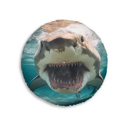 Bull Shark: River Monster Menace - Realistic Dark Water Predator - Tufted Floor Pillow, Round