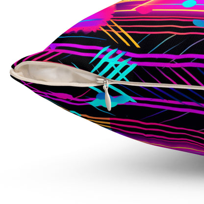 80s Synthwave Retro-Futuristic Inspired Pattern Design Spun Polyester Square Pillow