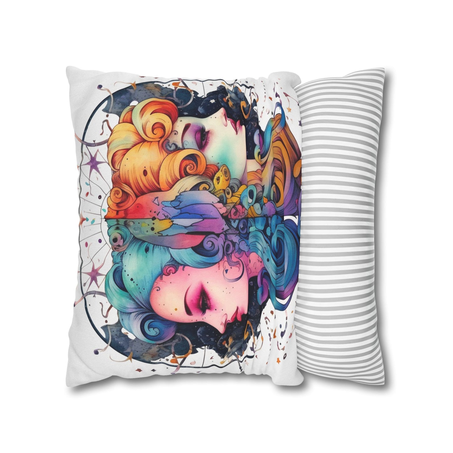 Graffiti Gemini Zodiac Sign - Astrology, Twins Symbol - Spun Polyester Square Pillow Case