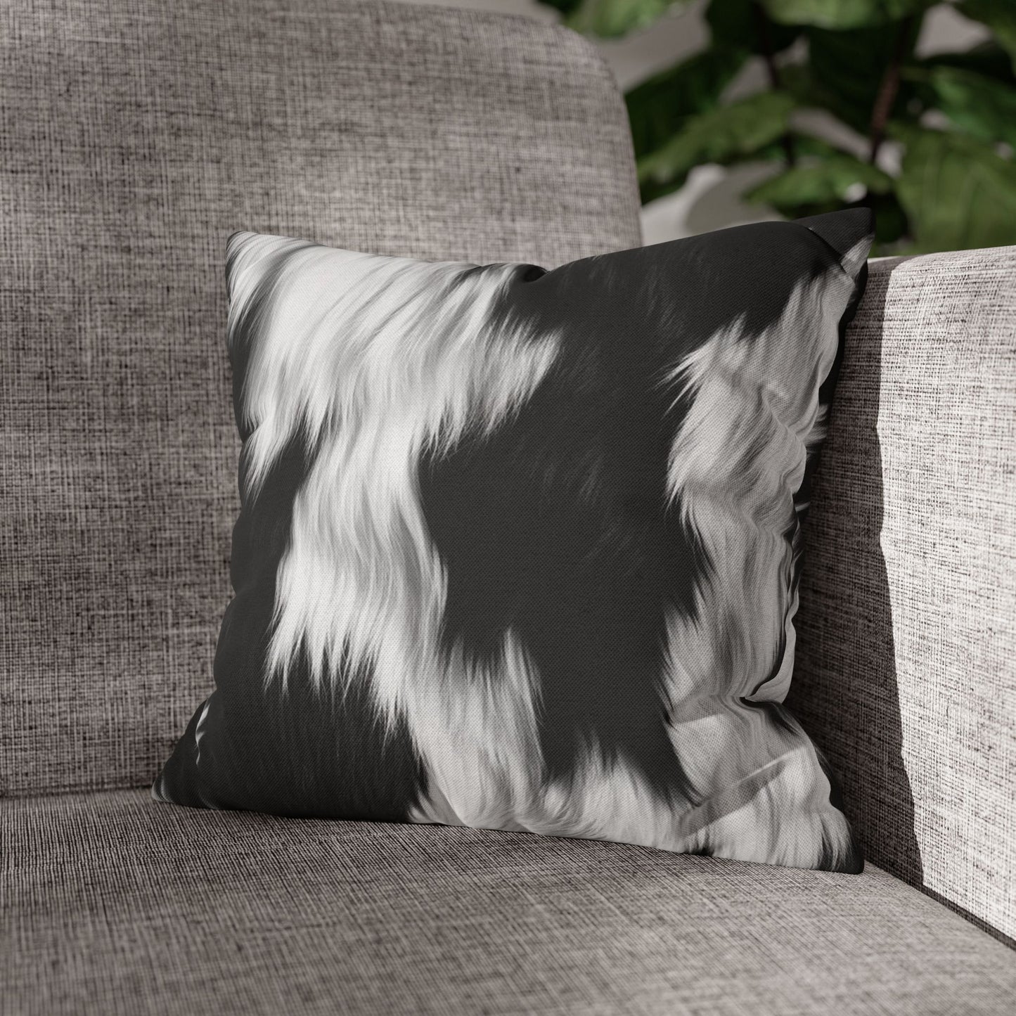 Cowhide on Hair Leather - Black and White - Designer Style - Spun Polyester Square Pillow Case