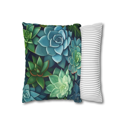 Minimalist Succulent Array - Vibrant Botanical Pattern Spun Polyester Square Pillow Case