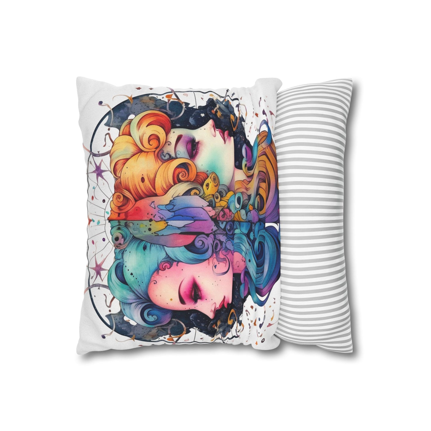 Graffiti Gemini Zodiac Sign - Astrology, Twins Symbol - Spun Polyester Square Pillow Case