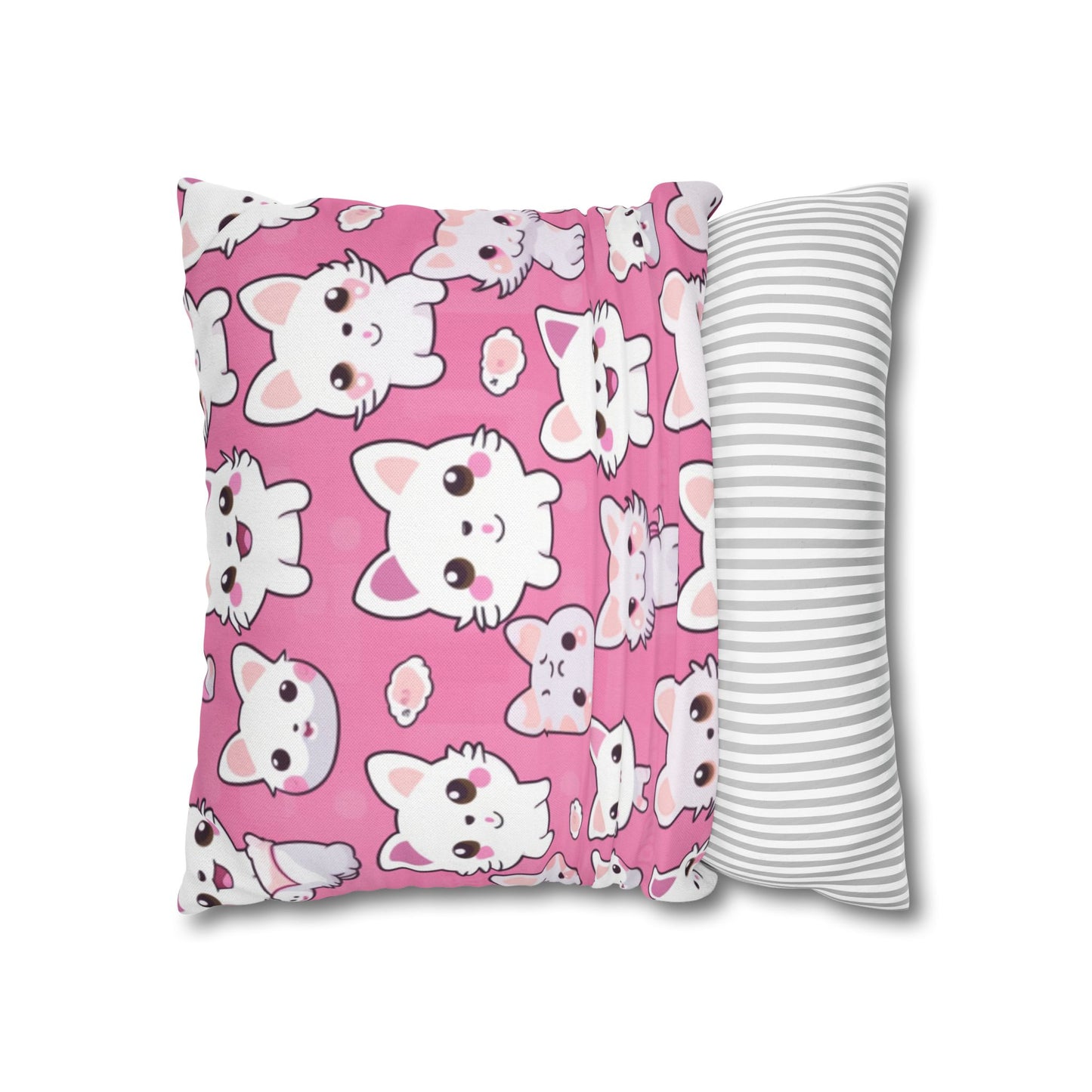 Adorable Cartoon-Style Anime Kitten, Cat, Kitty Pattern - Cute and Colorful - Spun Polyester Square Pillow Case