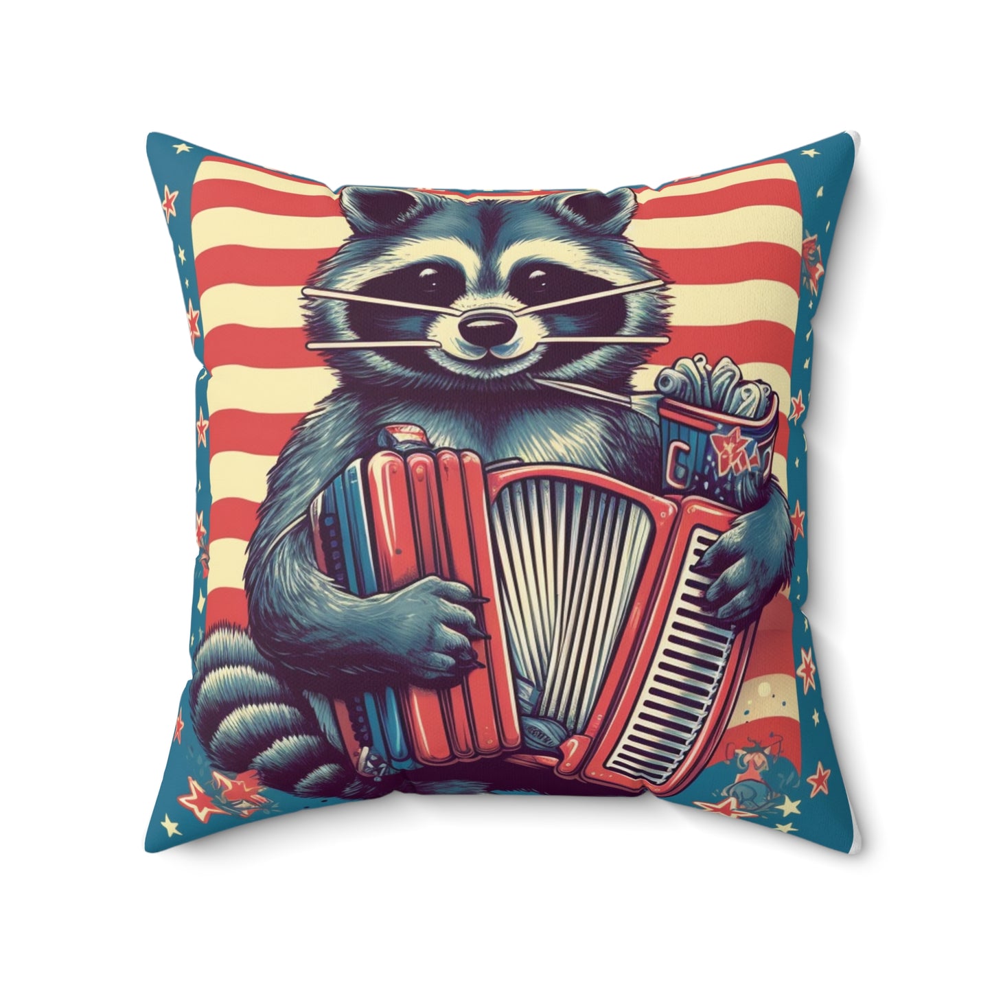 Raccoon Accordion Musician Furry Animal Graphic Spun Polyester Square Pillow