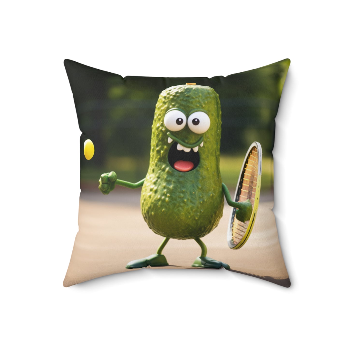 Pickle Playing Pickleball: Serve, Paddle, Game - Court Sport - Spun Polyester Square Pillow