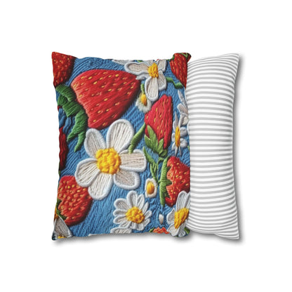 Orchard Berries: Juicy Sweetness from Nature's Garden - Fresh Strawberry Elegance - Spun Polyester Square Pillow Case