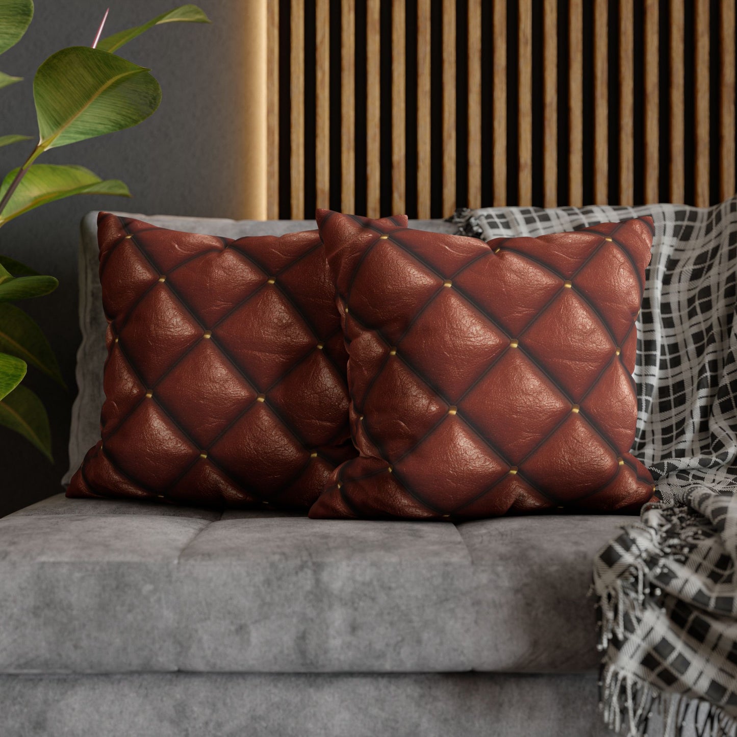 Brown Leather Cognac Pattern Rugged Durable Design Style - Spun Polyester Square Pillow Case