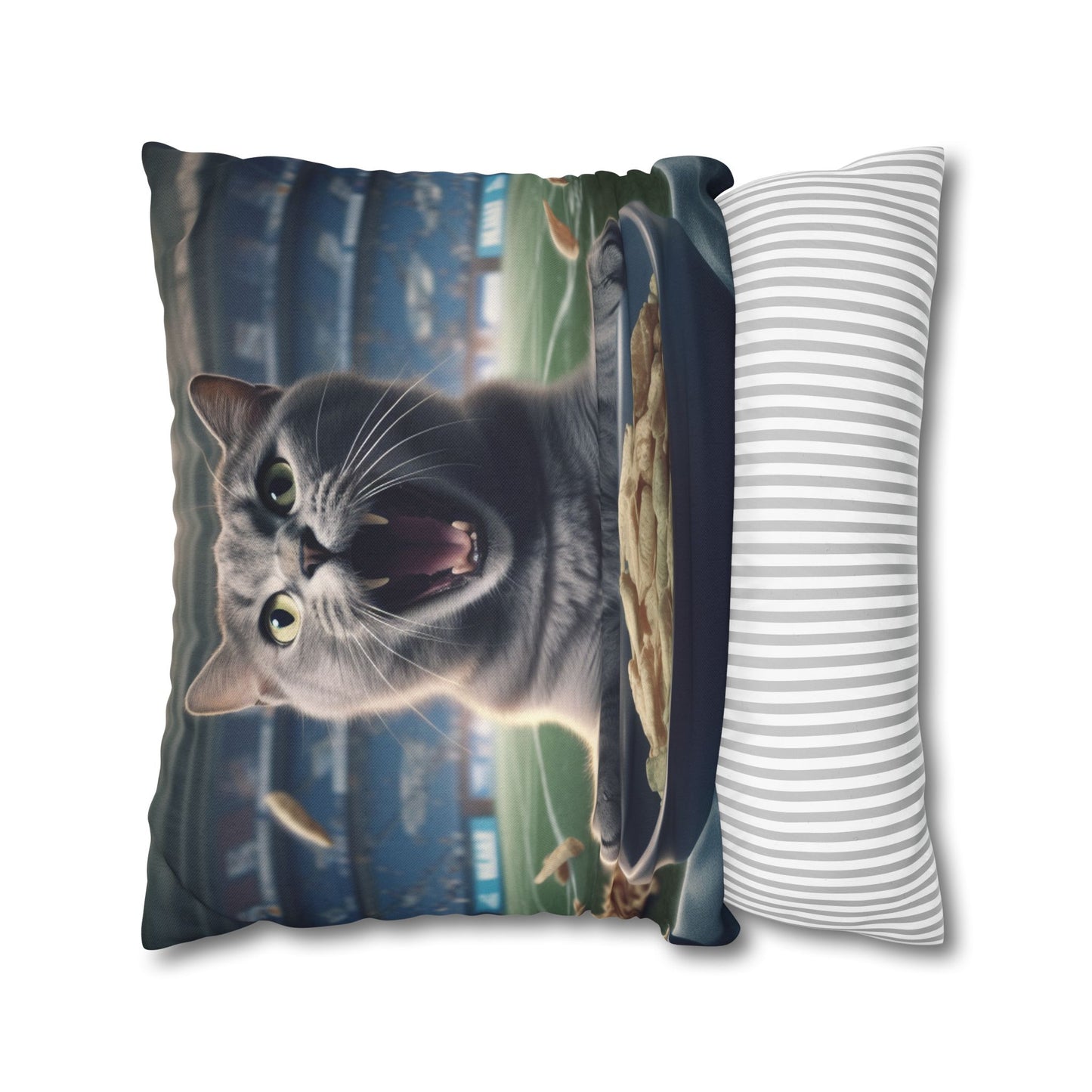 Halftime Football Feline: Screaming Sports Fan Cat Stadium Food Kitten - Spun Polyester Square Pillow Case