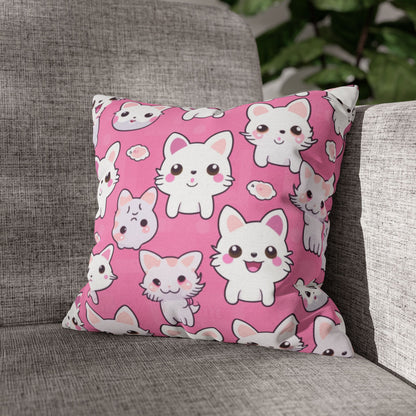 Adorable Cartoon-Style Anime Kitten, Cat, Kitty Pattern - Cute and Colorful - Spun Polyester Square Pillow Case