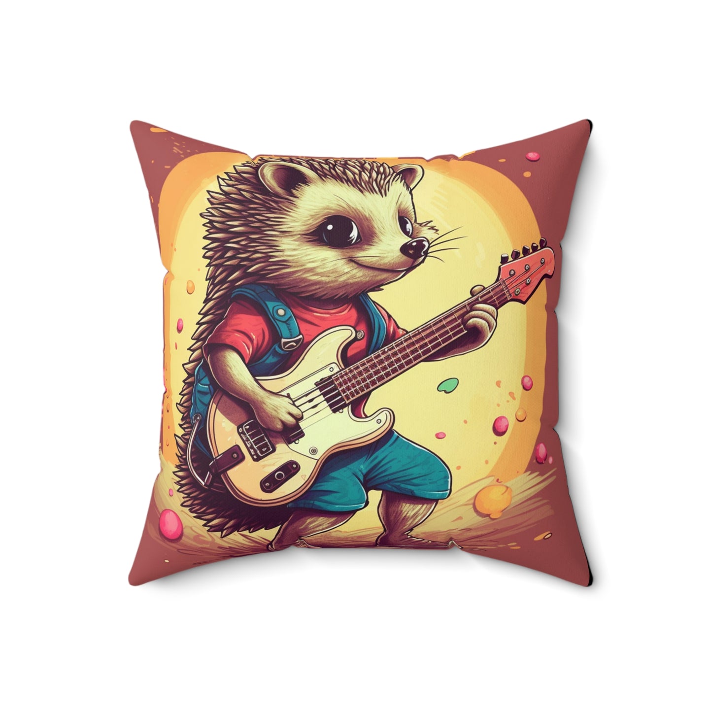 Hedgehog Guitarist Jam Band Cartoon Spun Polyester Square Pillow