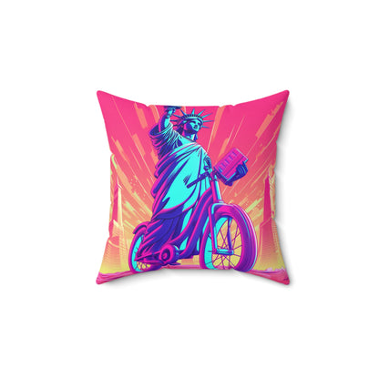 Statue of Liberty USA Bike Rider Graphic Spun Polyester Square Pillow