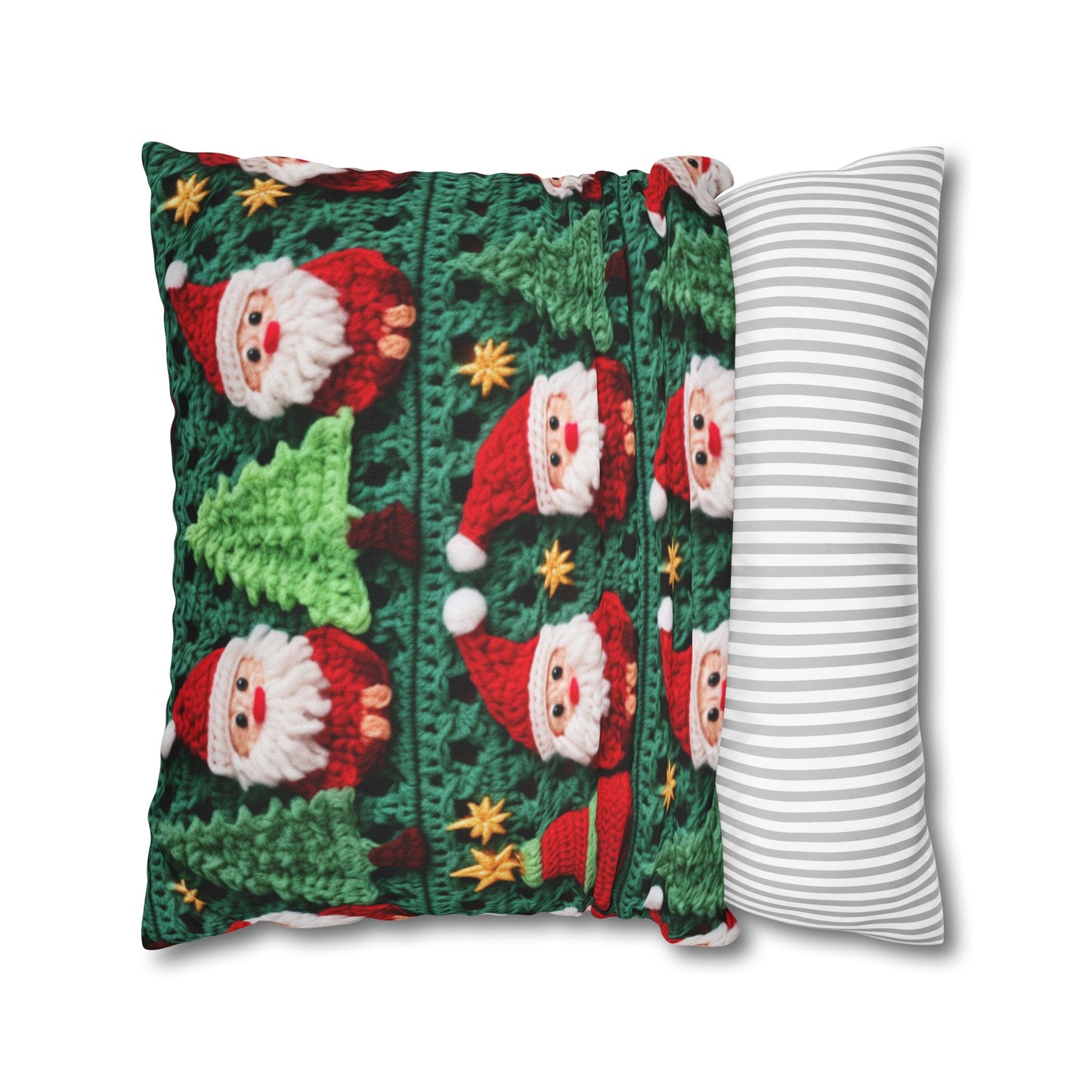 Santa Claus Crochet Pattern, Christmas Design, Festive Holiday Decor, Father Christmas Motif. Perfect for Yuletide Celebration - Spun Polyester Square Pillow Case