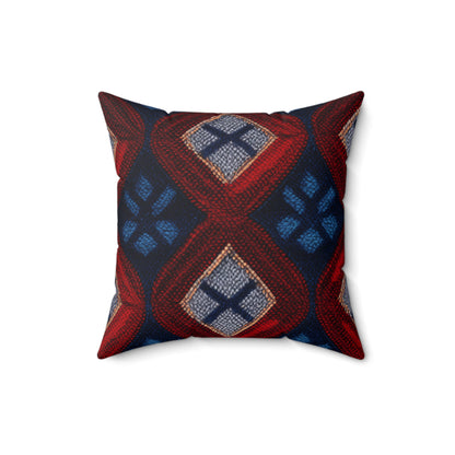 Moquette Majesty: Red & Blue Woolen Wonders - Spun Polyester Square Pillow