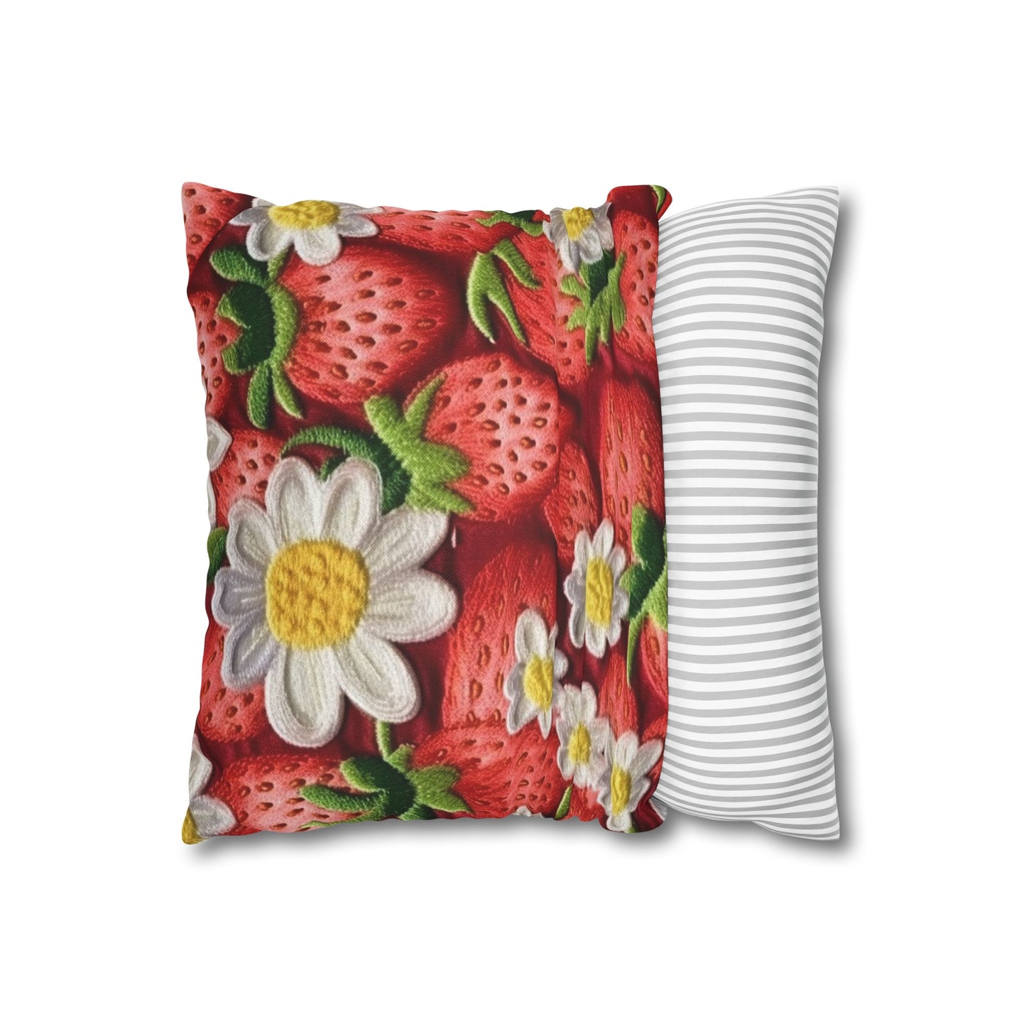 Strawberry Strawberries Embroidery Design - Fresh Pick Red Berry Sweet Fruit - Spun Polyester Square Pillow Case