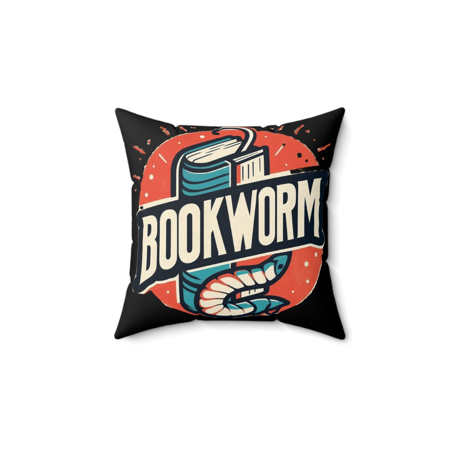 Bookworm Badge Graphic: Retro-Style Book Lover Emblem - Spun Polyester Square Pillow