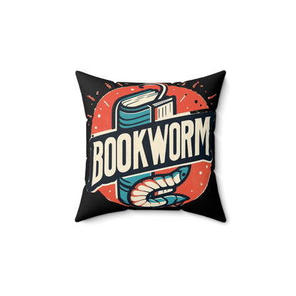 Bookworm Badge Graphic: Retro-Style Book Lover Emblem - Spun Polyester Square Pillow