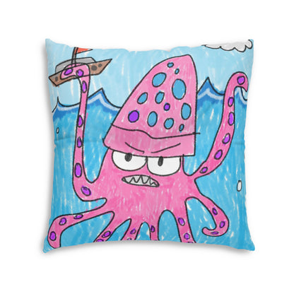 The Kraken Octopus Clean Graphic Tufted Floor Pillow, Square