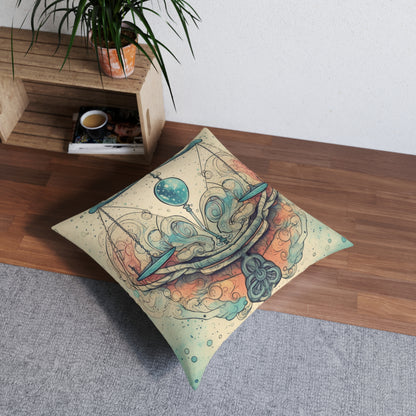 Libra Zodiac - Astrology Sign Street Art Equilibrium in Pastels - Tufted Floor Pillow, Square