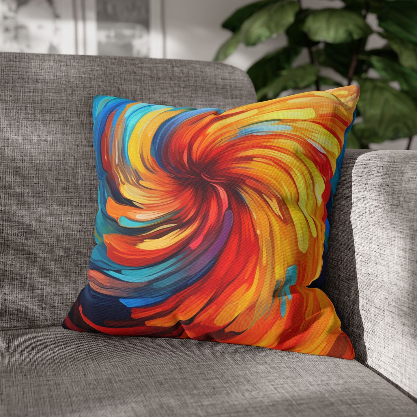 Vibrant Swirling Abstract Art - Unique and Colorful Spun Polyester Square Pillow Case