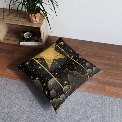 The Star Tarot Card - Symbol of Faith and Optimism - Tufted Floor Pillow, Square