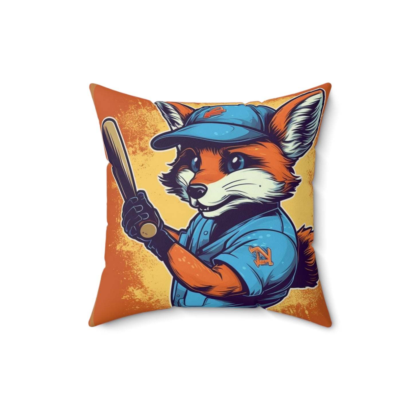 Fox Baseball Sport Player Athletic Graphic Spun Polyester Square Pillow