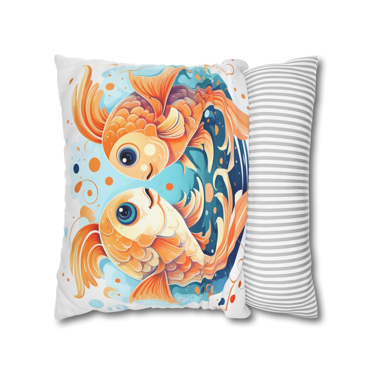 Charming Cartoon Fish Pisces - Dreamy Zodiac Illustration - Spun Polyester Square Pillow Case