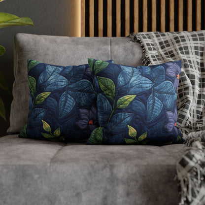 Floral Embroidery Blue: Denim-Inspired, Artisan-Crafted Flower Design - Spun Polyester Square Pillow Case