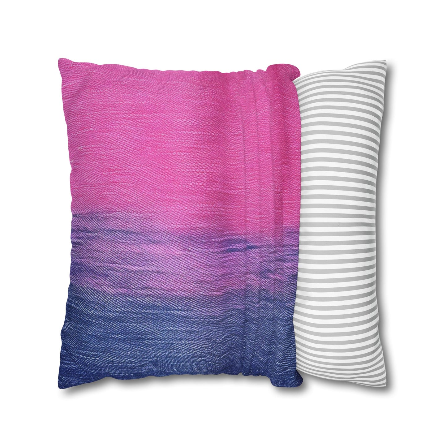 Dual Delight: Half-and-Half Pink & Blue Denim Daydream - Spun Polyester Square Pillow Case