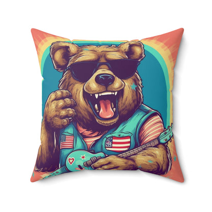 Mandolin Ukulele Guitar Instrument Furry USA Bear Animal Spun Polyester Square Pillow