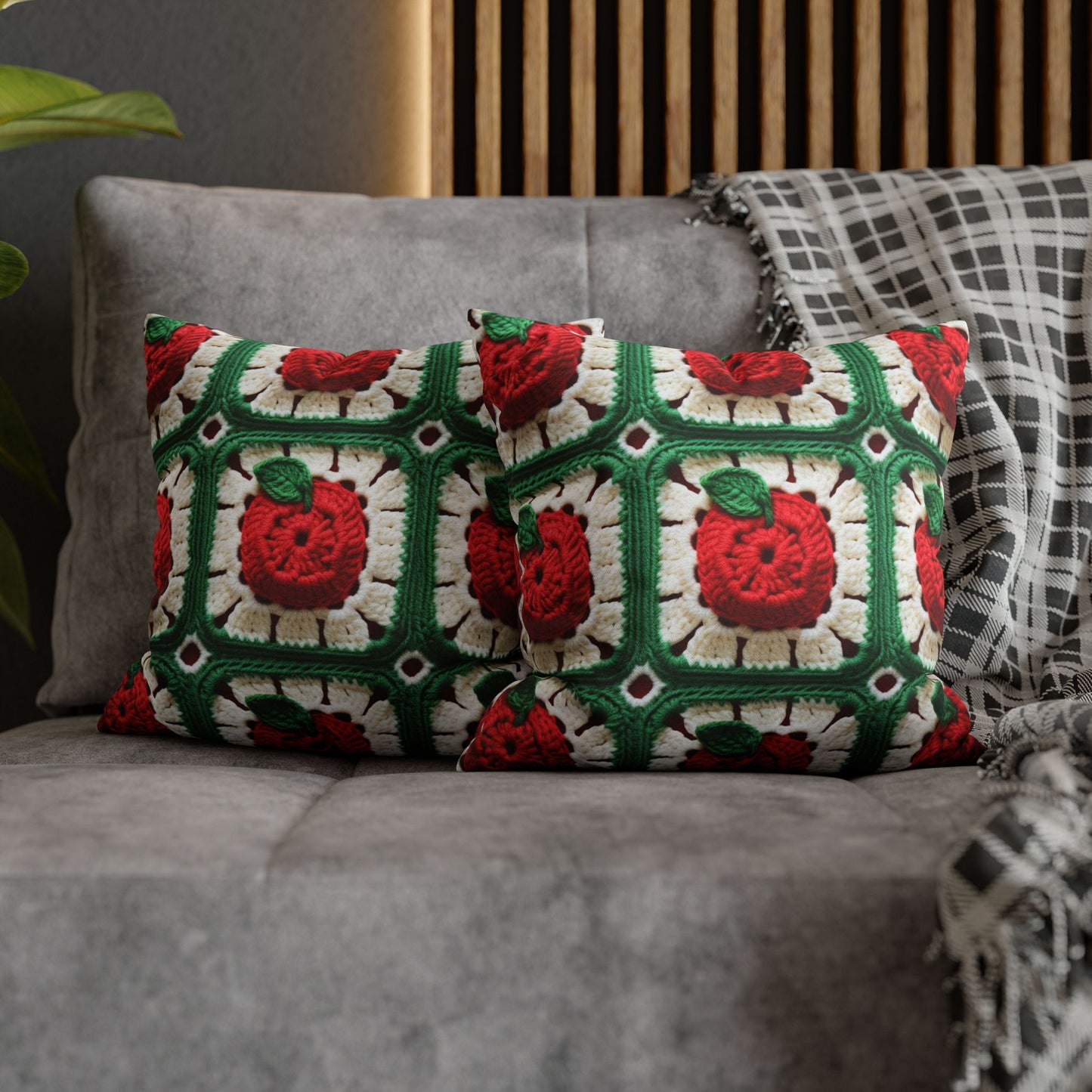 Apple Granny Square Crochet Pattern: Wild Fruit Tree, Delicious Red Design - Spun Polyester Square Pillow Case