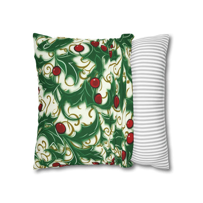 Holiday Elegance: Christmas Holly Swirls Design - Spun Polyester Square Pillow Case