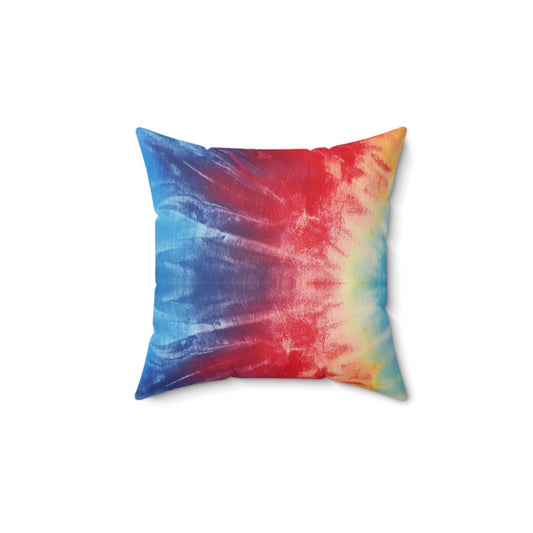 Rainbow Tie-Dye Denim: Vibrant Multi-Color, Fabric Design Spectacle - Spun Polyester Square Pillow