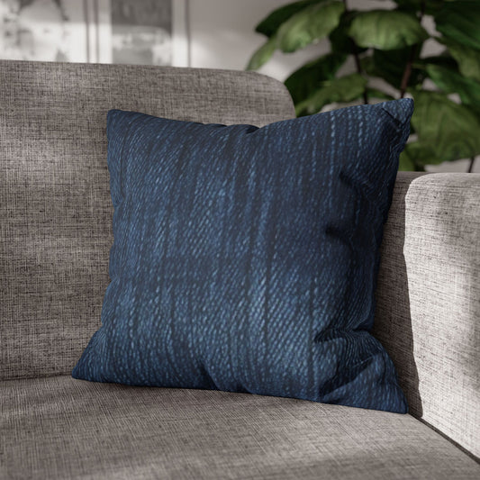 Indigo Splash: Washed Denim Reverie in Deep Blue - Spun Polyester Square Pillow Case