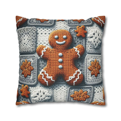 Festive Gingerbread Charm: Christmas Crochet Amigurumi with Granny Squares and Snowflake Accents - Spun Polyester Square Pillow Case