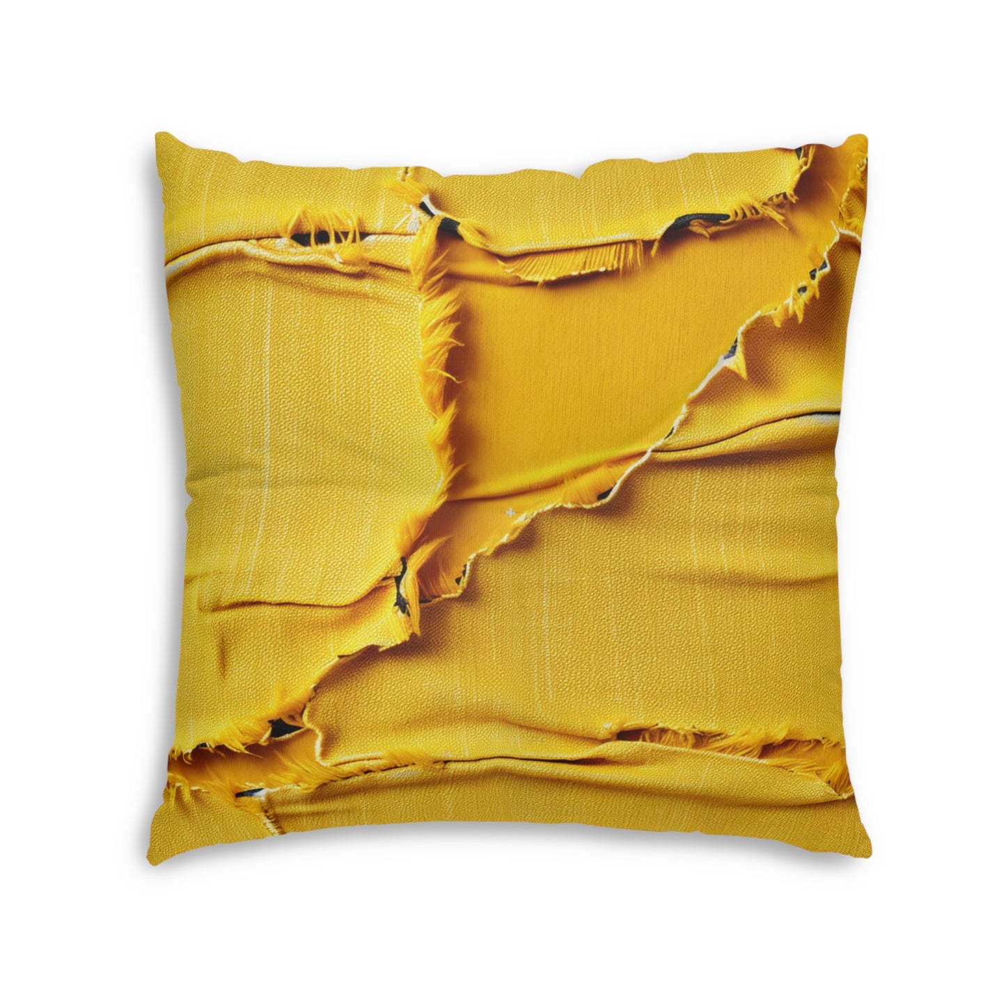 Banana Yellow Lemon: Bold Distressed, Denim-Inspired Fabric - Tufted Floor Pillow, Square