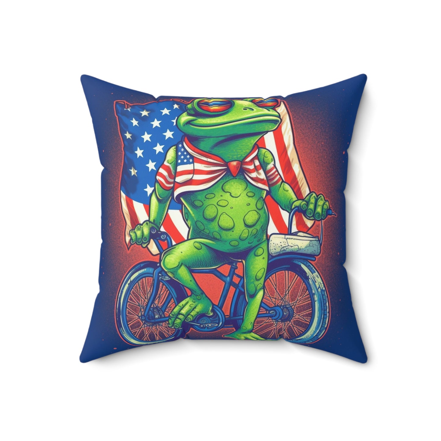 Patriot Frog USA American Bicycle Rider Graphic Spun Polyester Square Pillow