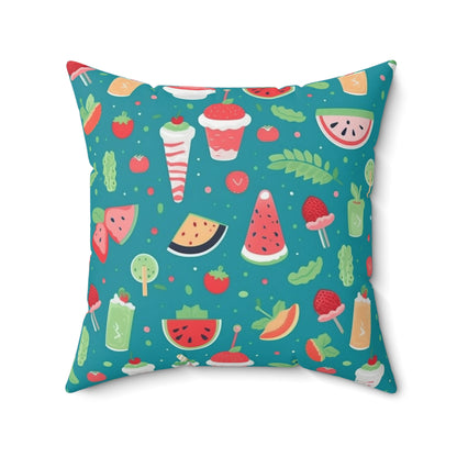 Quirky Summer Food Watermelon Ice Cream Cocktail Pattern Spun Polyester Square Pillow